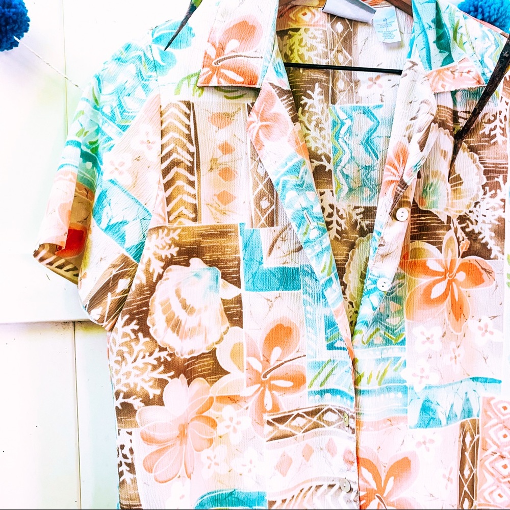 vintage vsco y2k Shell Hawaiian button up popover - Picture 9 of 10